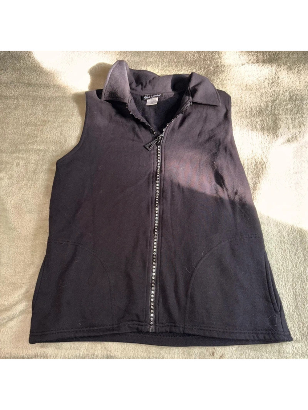 Get Lucky Black Bedazzled Zipper Vest